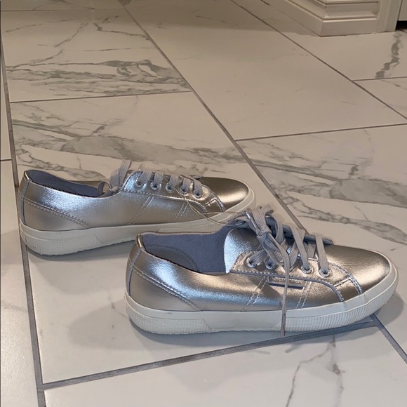 Superga 2750 Metallic Nappa Sneakers - Grey Silver Avorio - Picture 3 of 5